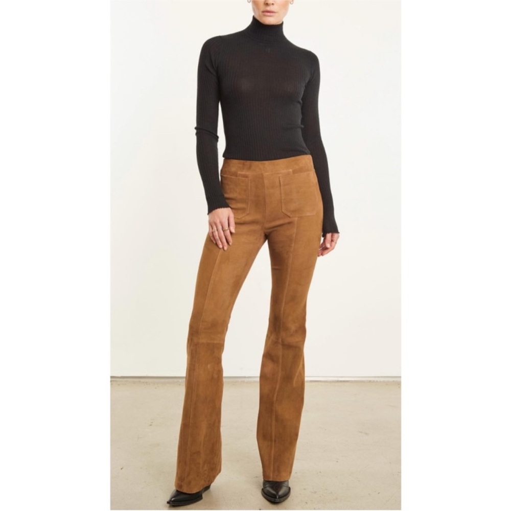 SPRWMN | $1,395 Suede Patch Pocket Super Flare Pants in Dark Cognac